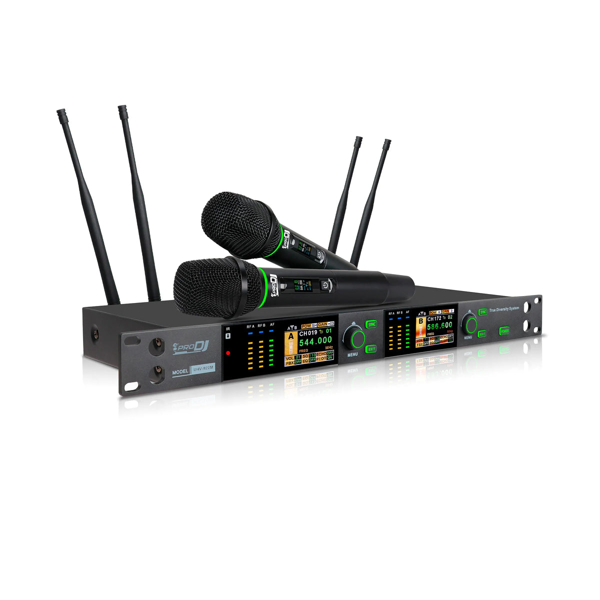 Micrófono Inalámbrico Doble PRO DJ UHV-922M UHF True Diversity 150m