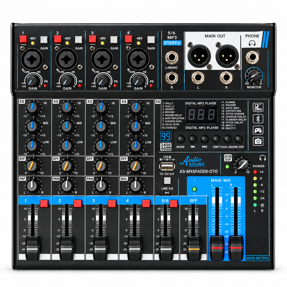 CONSOLA AUDIO SOUND ASMX6FADER-OTG DE 5 CANALES