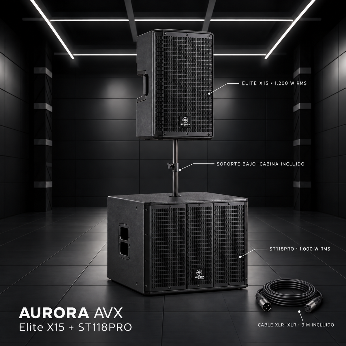 COMBO AURORA BAJO D E18 PULGADAS ST118PRO + CABINA DE 15 PULGADAS ELITEX15