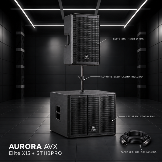 COMBO AURORA BAJO D E18 PULGADAS ST118PRO + CABINA DE 15 PULGADAS ELITEX15