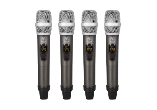 SET COMBO DE MICRÓFONO AURORA X-PRO-4 INALÁMBRICO DE MANO