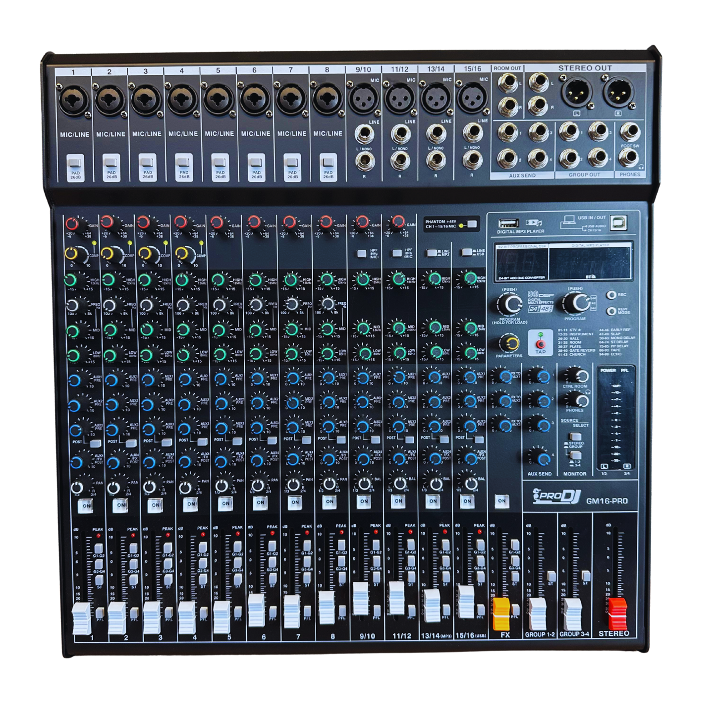 GM16-PRO CONSOLA PRO DJ PROFESIONAL DE 12 CANALES