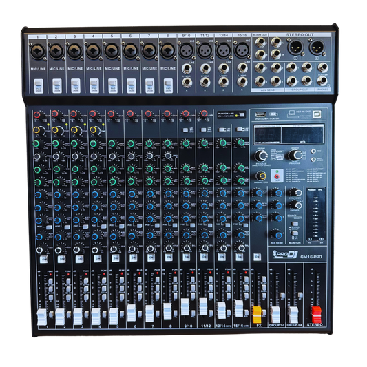 GM16-PRO CONSOLA PRO DJ PROFESIONAL DE 12 CANALES