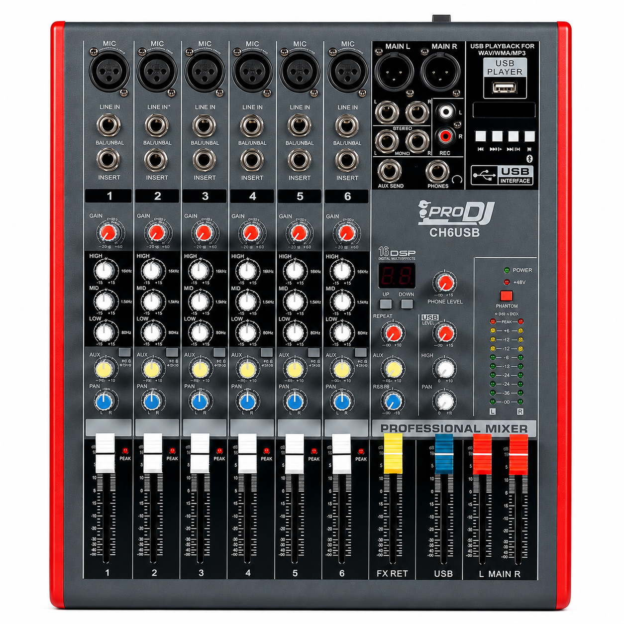 Mezclador CH6 USB PRO DJ análogo 6 entradas