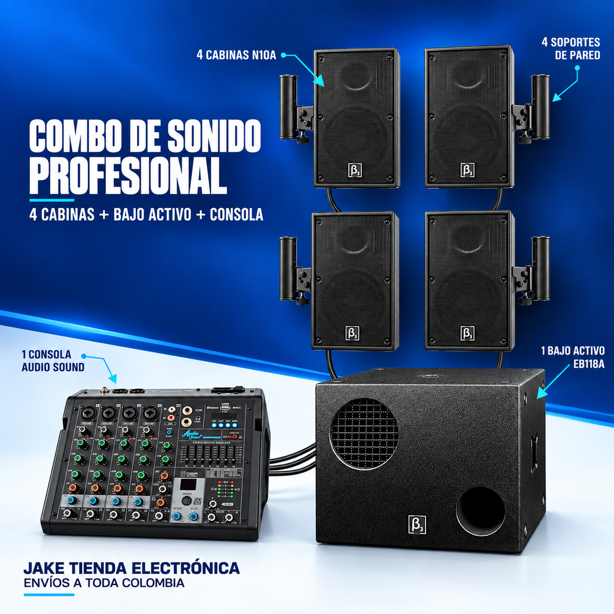 COMBO BETA 3 PARA SALON DE EVENTOS 4 N10A + EB118 BAJO DE 18 PULGADAS