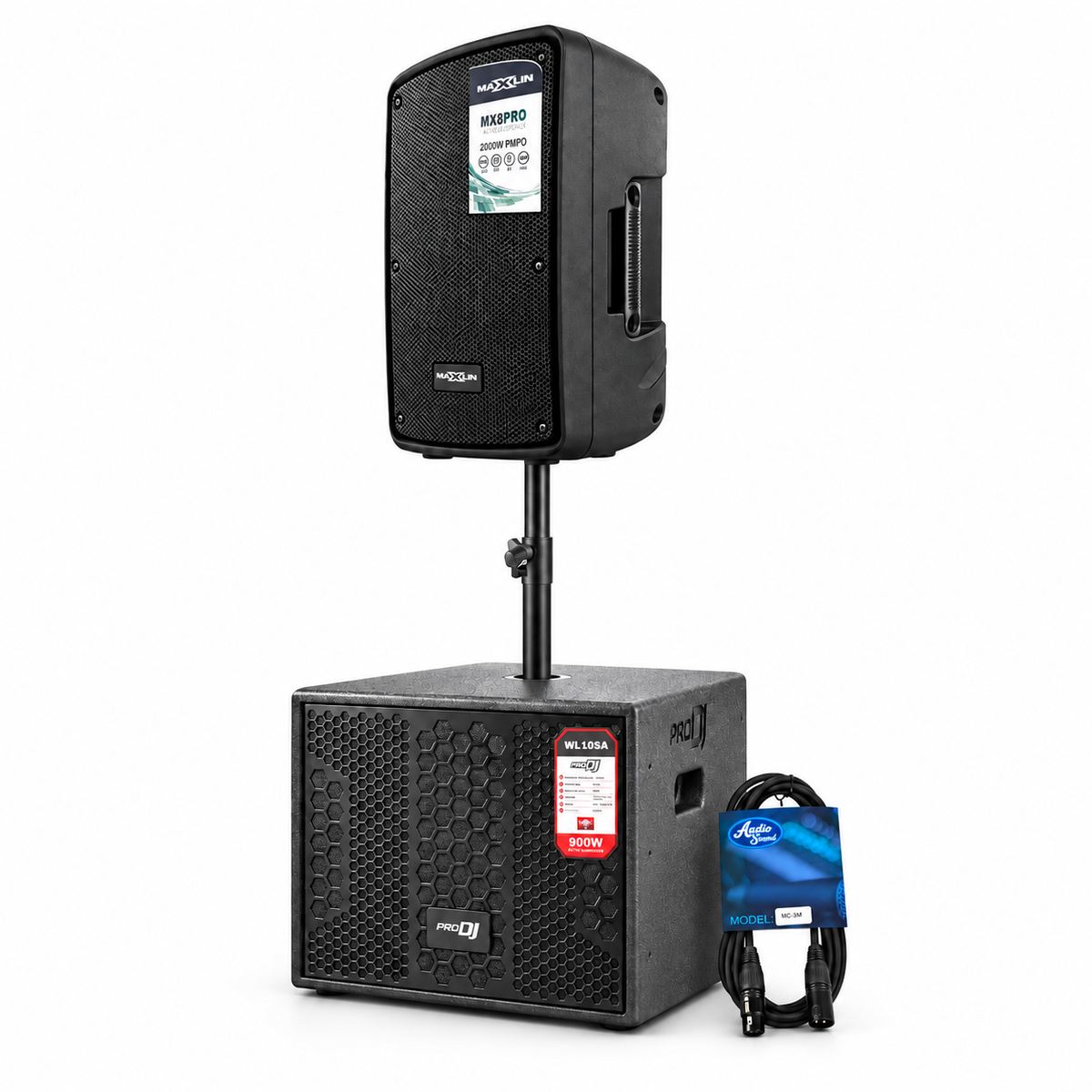 Combo de sonido activo MAXXLIN MX8PRO de 8″ + Pro DJ WL10SA de 10″