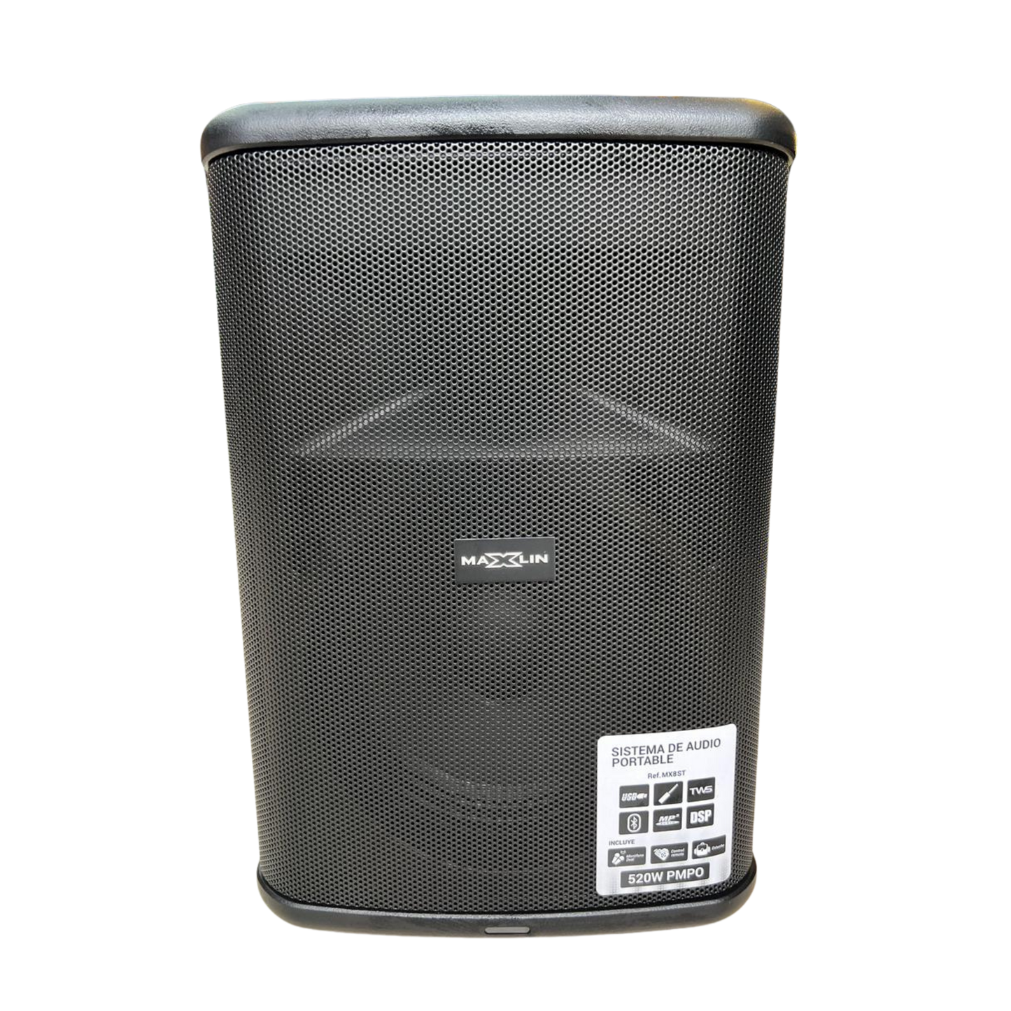 MX8ST PARLANTE MAXLIN RECARGABLE DE 8 PULGADAS CON MORRAL Y 2 MICROFONOS