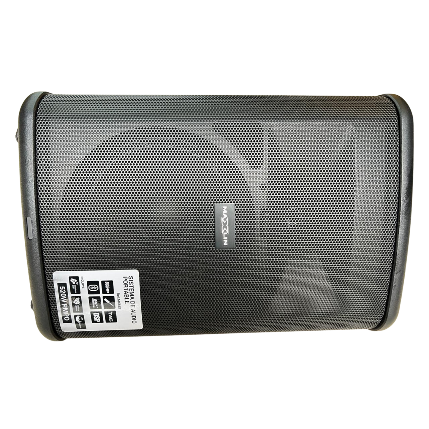 MX8ST PARLANTE MAXLIN RECARGABLE DE 8 PULGADAS CON MORRAL Y 2 MICROFONOS