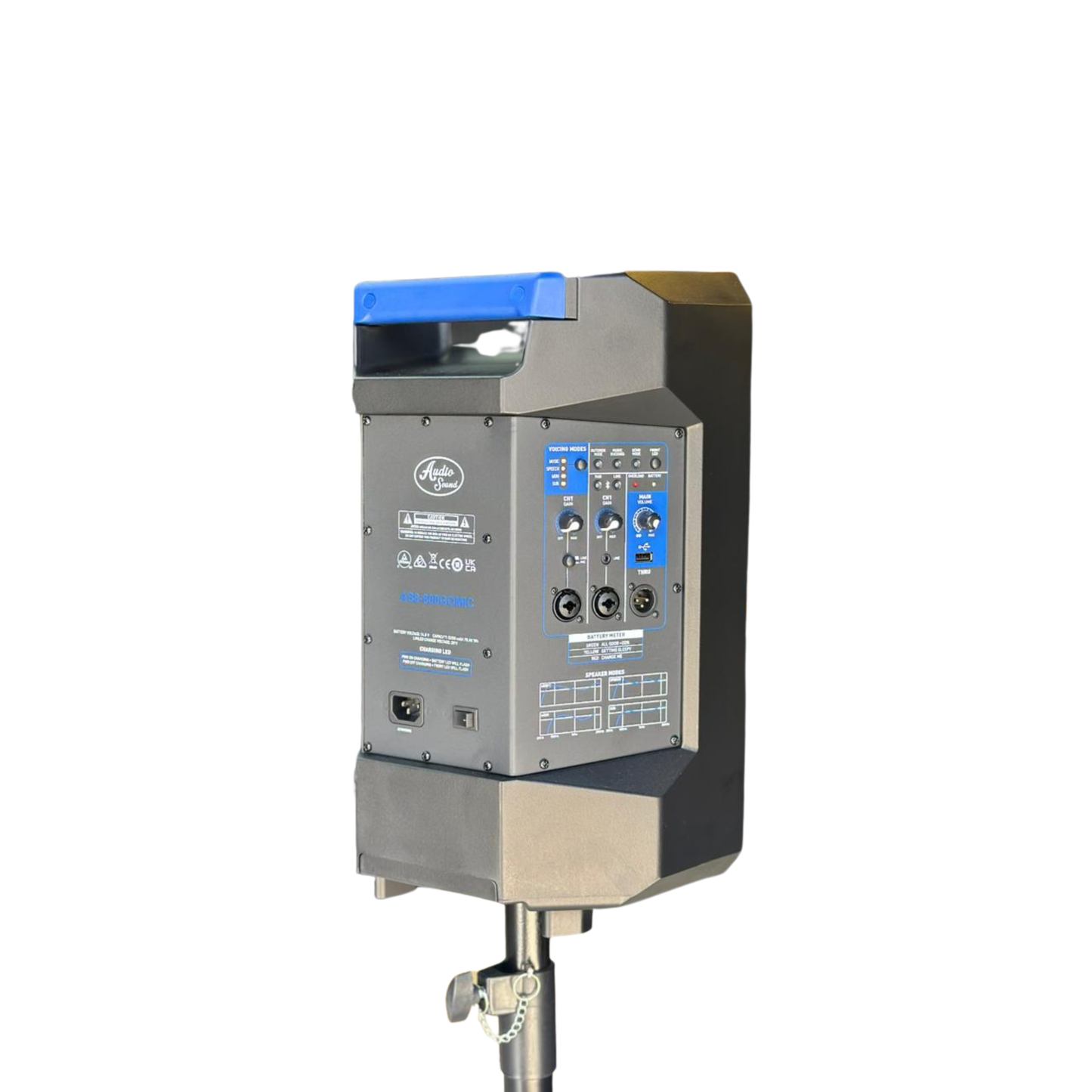 AS8-600GOMIC CABINA RECARGABLE 8" AUDIO SOUND CON 2 MICROFONOS INALAMBRICOS