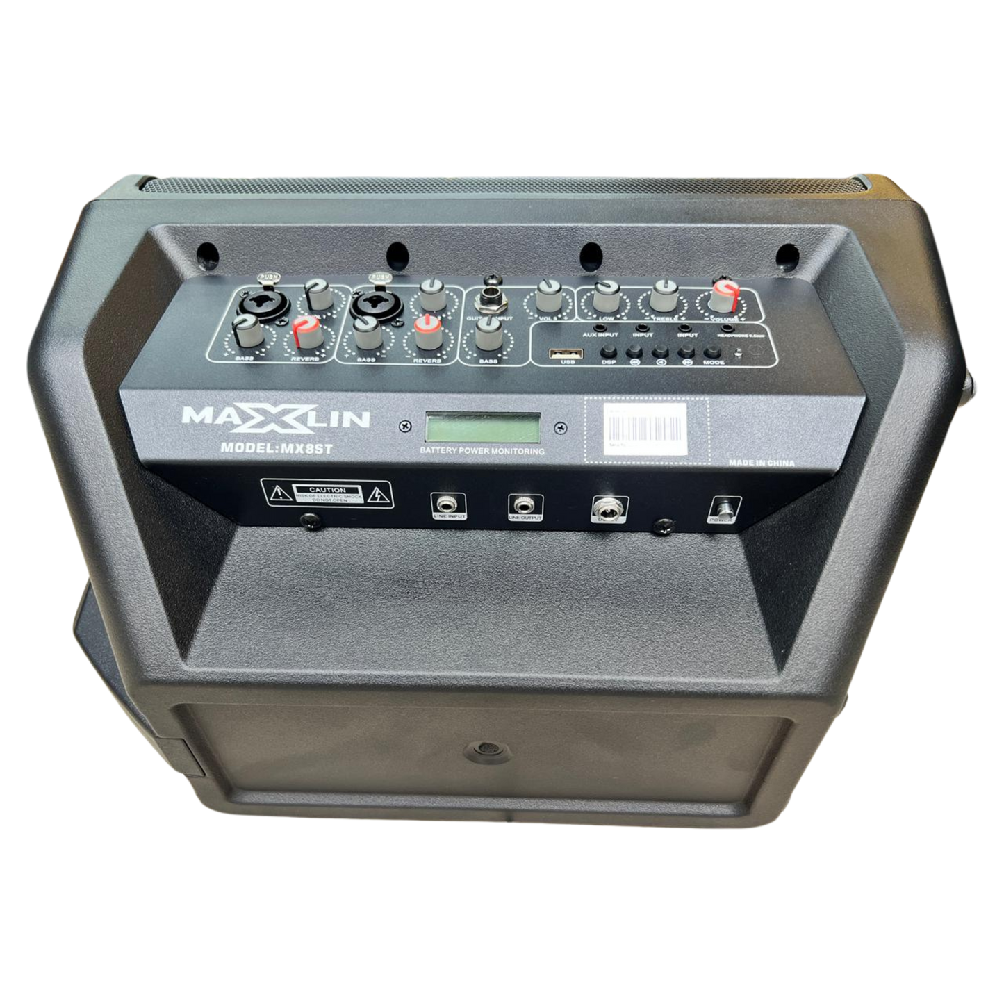 MX8ST PARLANTE MAXLIN RECARGABLE DE 8 PULGADAS CON MORRAL Y 2 MICROFONOS