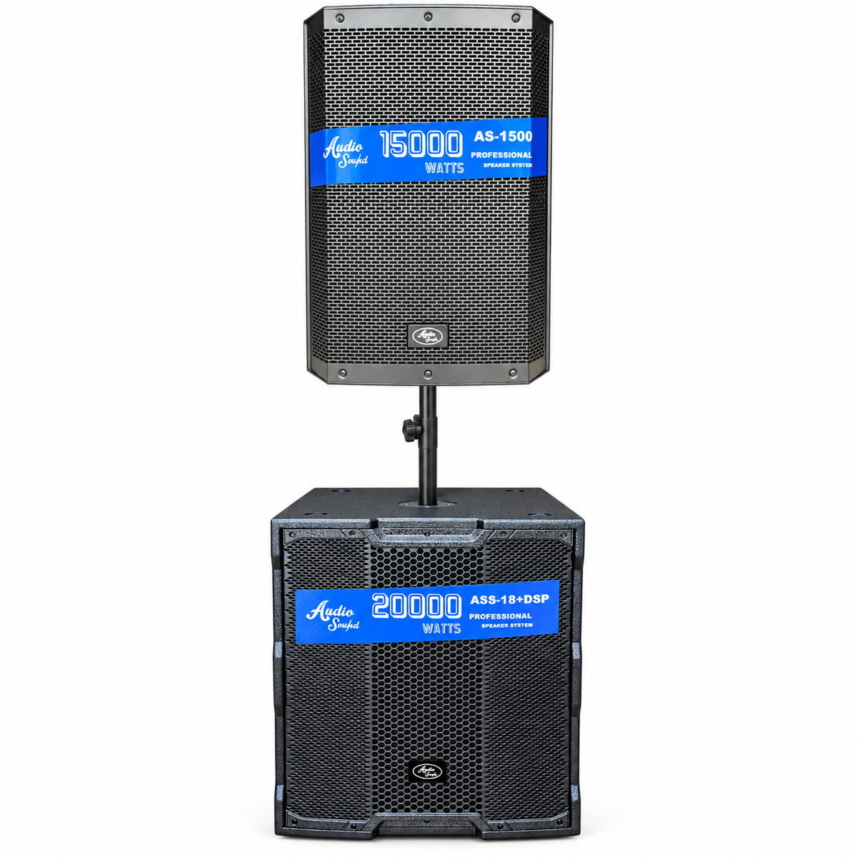 Combo Audio Sound AS-1500 de 15 + bajo activo ASS-18 de 18 + soporte y cable XLR de 3 metros