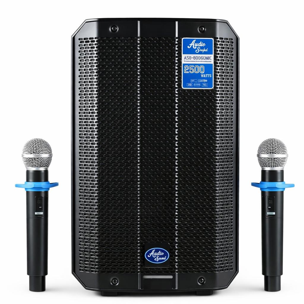 AS8-600GOMIC CABINA RECARGABLE 8" AUDIO SOUND CON 2 MICROFONOS INALAMBRICOS
