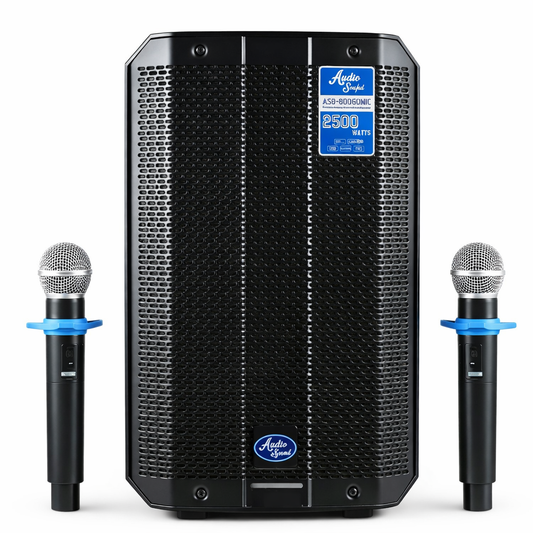 AS8-600GOMIC CABINA RECARGABLE 8" AUDIO SOUND CON 2 MICROFONOS INALAMBRICOS