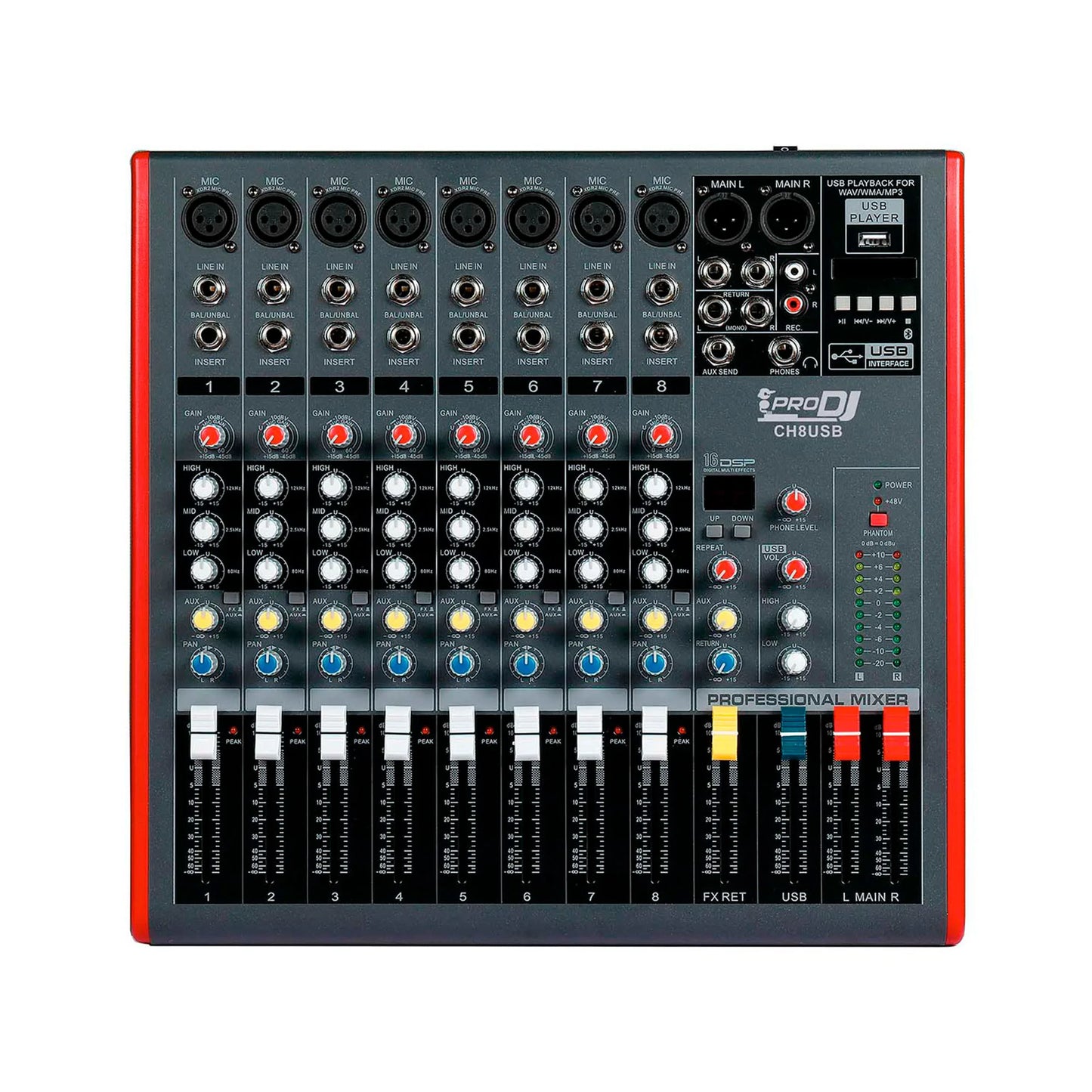 Mezclador CH8 USB PRO DJ análogo 8 entradas