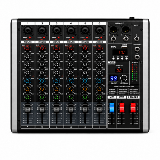 AVX V6 CONSOLA MEZCLADORA AURORA DE 6 CANALES ANÁLOGA CON USB - BT