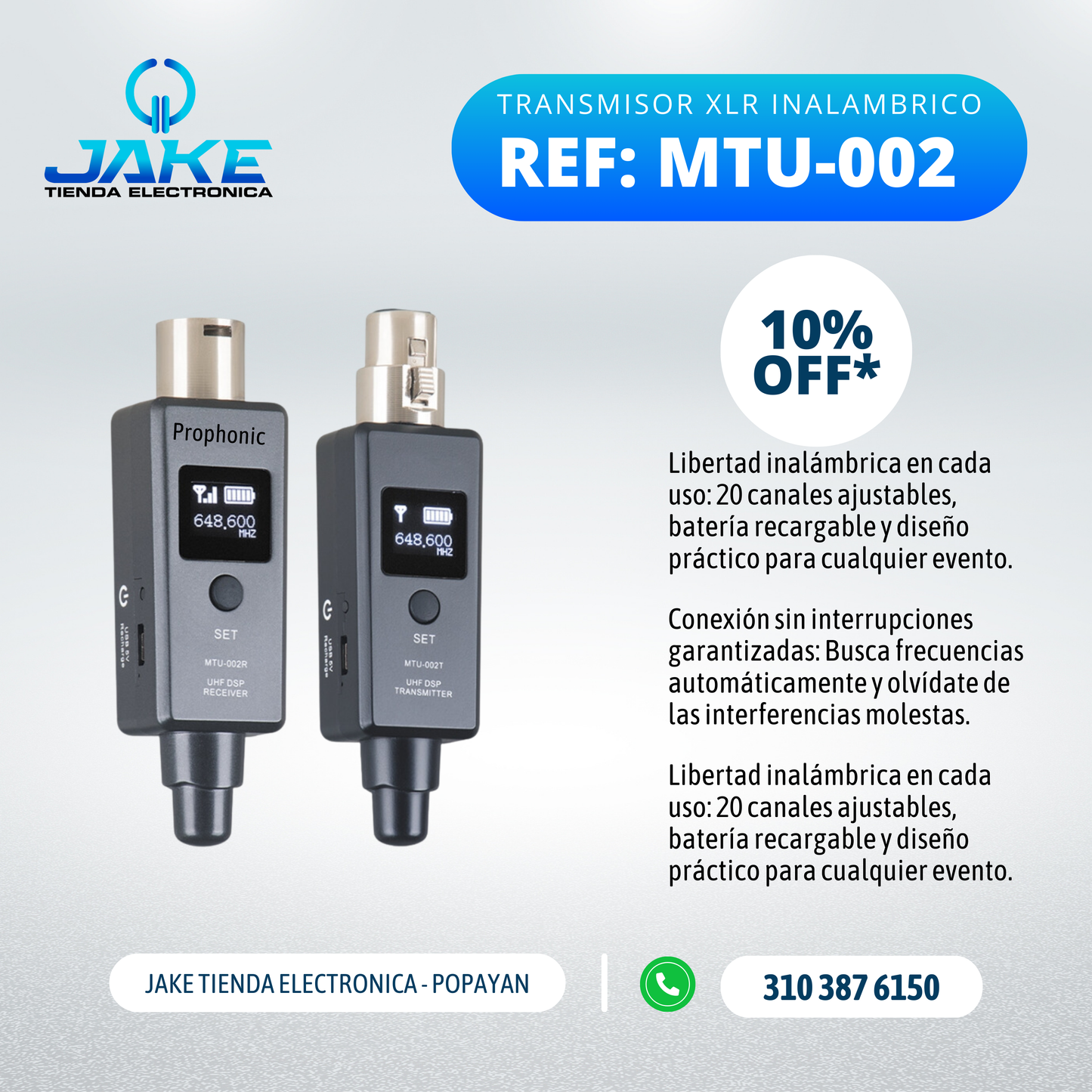 Trasmisor XLR Inalámbrico MTU-002