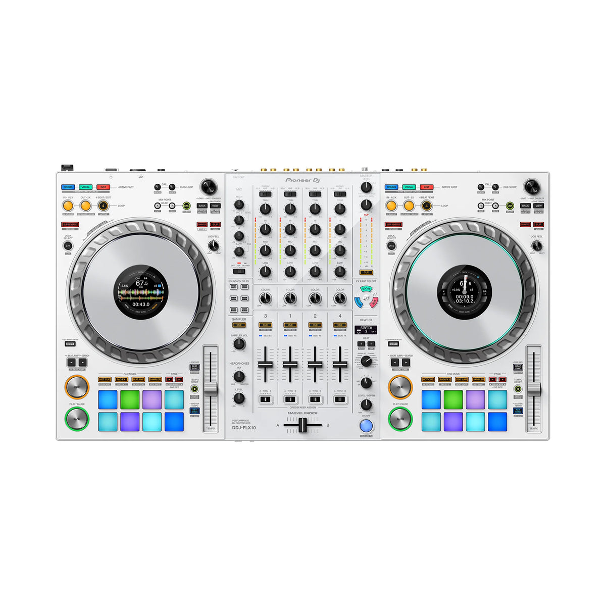 CONTROLADOR DJ PROFESIONAL DDJFLX10W PIONEER DJ 4 CANALES  JOG 206 MM  TRACK SEPARATION