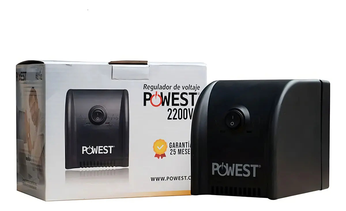 Regulador De Voltaje Powest 2200VA 8 Tomas LED Para Hogar Y Oficina