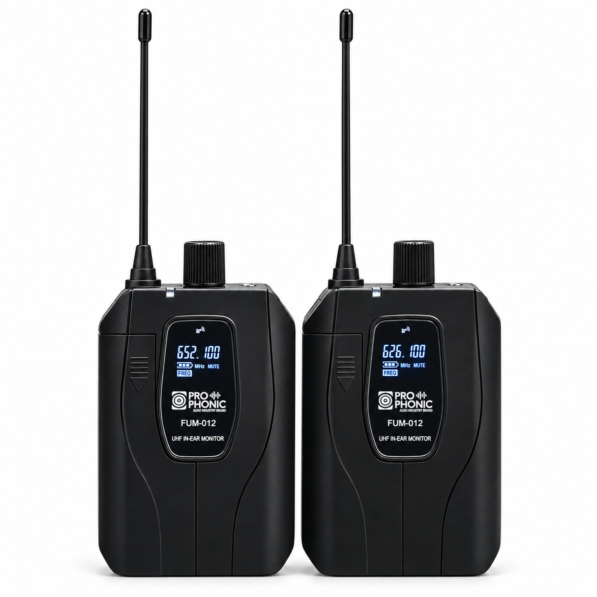 FUM-012 Sistema de Monitoreo In-Ear Doble UHF Pro Phonic con 2 Bodypacks