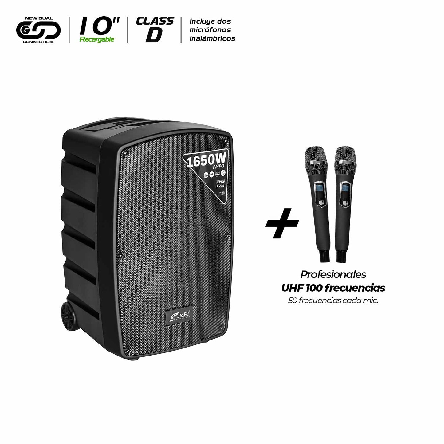 J5272 CABINA ACTIVA RECARGABLE 3 VIAS 10 PULGADAS CON 2 MICROFONOS