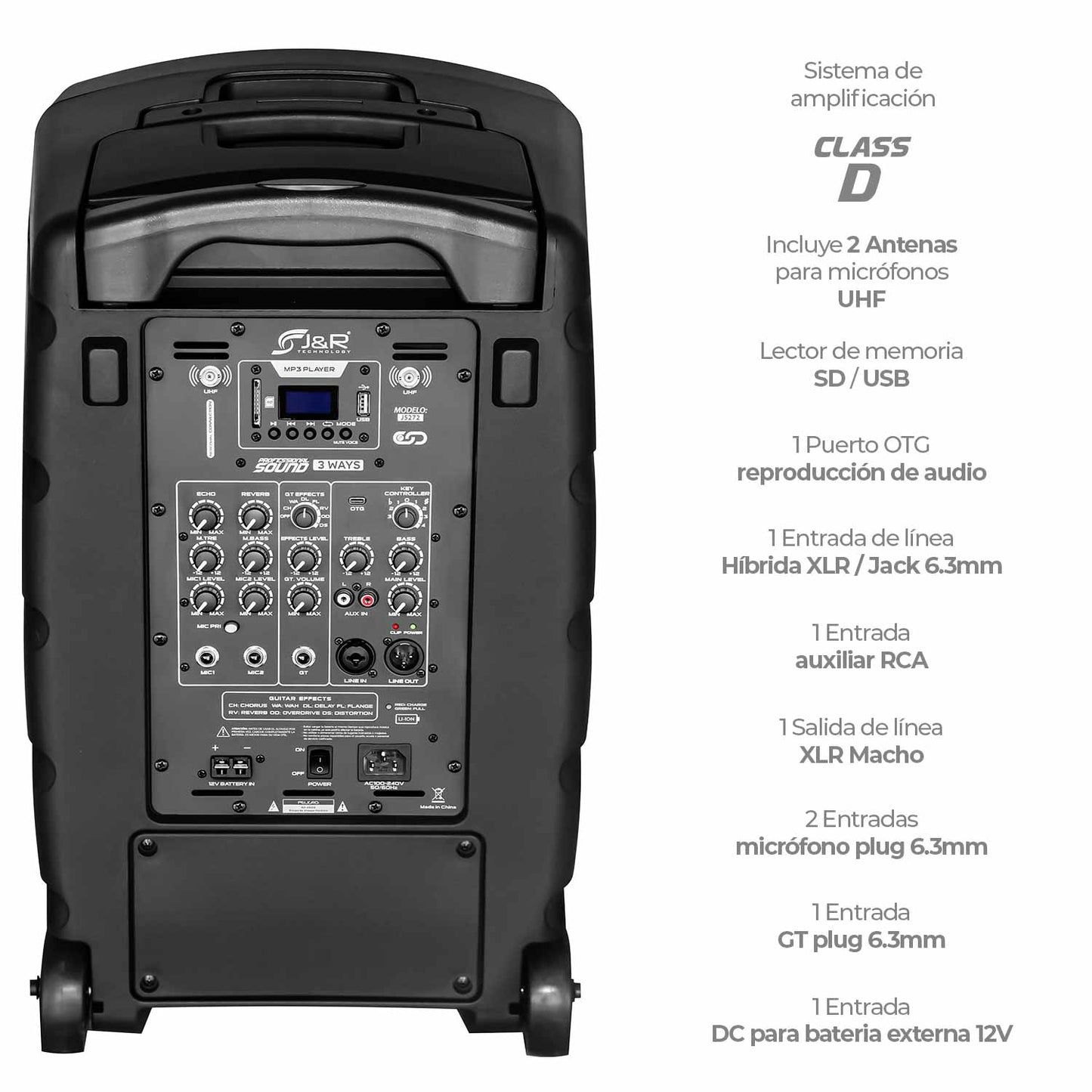 J5272 CABINA ACTIVA RECARGABLE 3 VIAS 10 PULGADAS CON 2 MICROFONOS