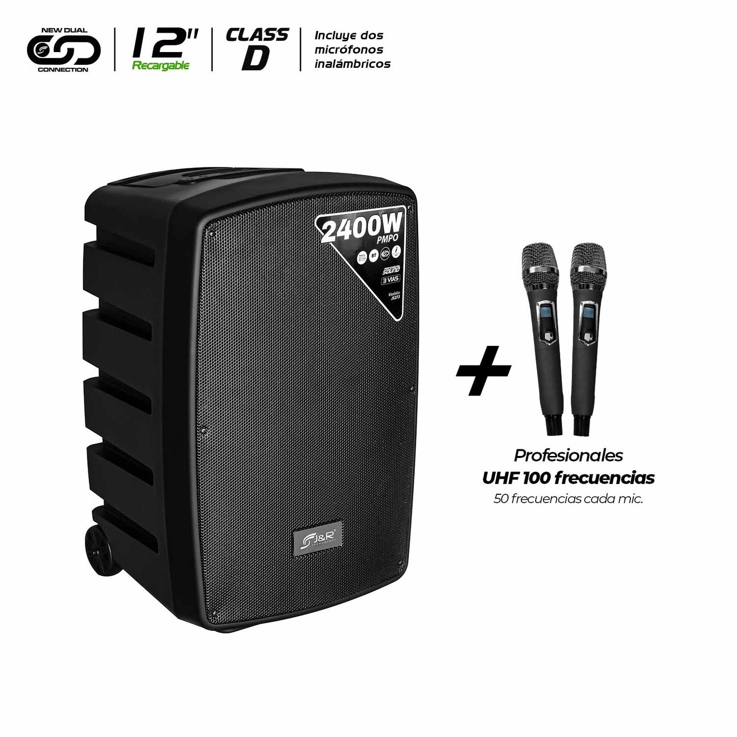 J5273  CABINA ACTIVA RECARGABLE 3 VIAS 12 PULGADAS CON 2 MICROFONOS