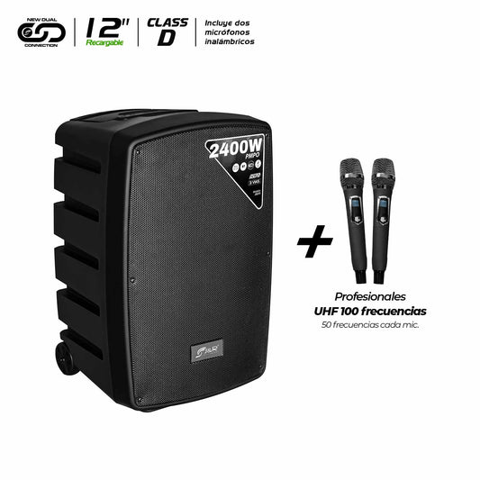 J5273  CABINA ACTIVA RECARGABLE 3 VIAS 12 PULGADAS CON 2 MICROFONOS
