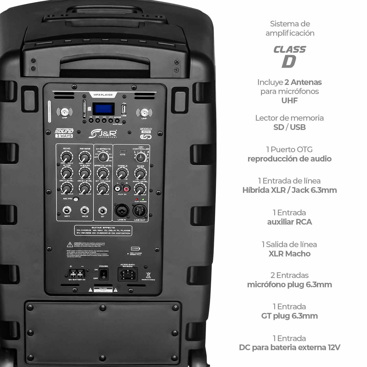 J5273  CABINA ACTIVA RECARGABLE 3 VIAS 12 PULGADAS CON 2 MICROFONOS