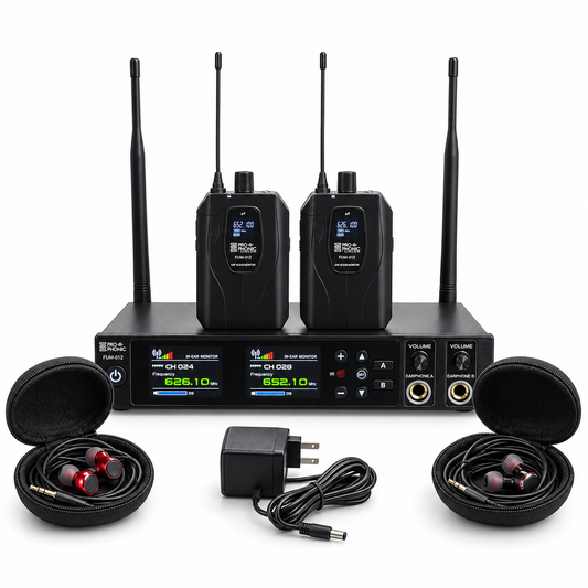 FUM-012 Sistema de Monitoreo In-Ear Doble UHF Pro Phonic con 2 Bodypacks