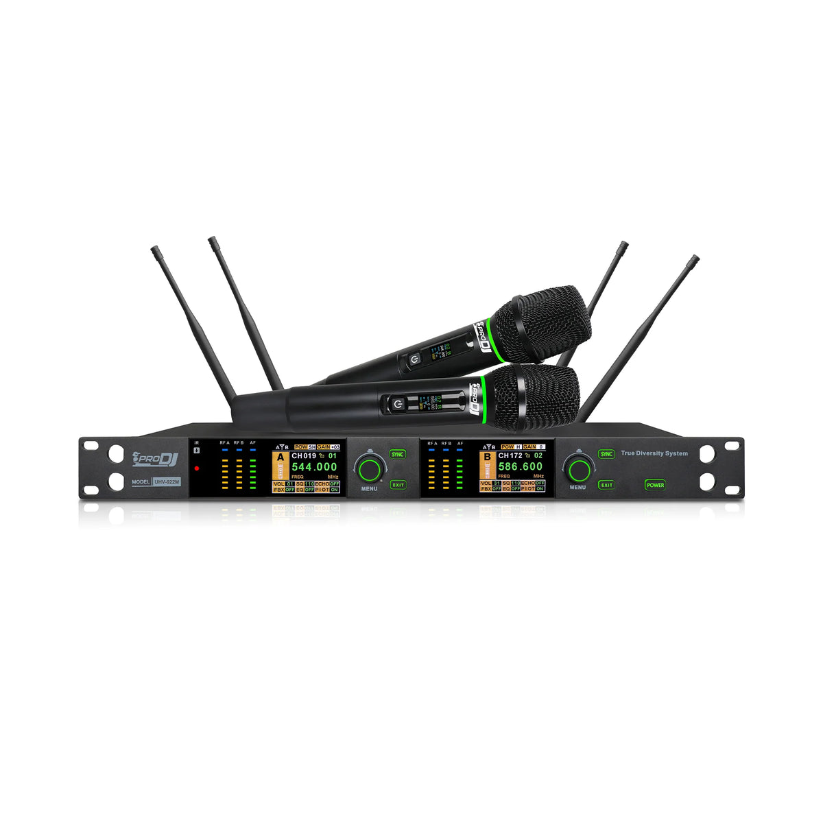 Micrófono Inalámbrico Doble PRO DJ UHV-922M UHF True Diversity 150m