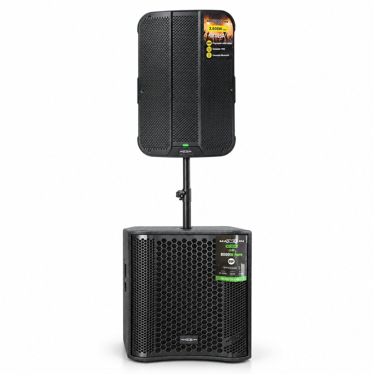 COMBO MAXLIN BAJO DE 18 PULGADAS MX18SUB + Cabina de 15 pulgadas MX15A